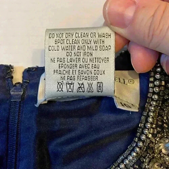 VTG Adrianna Papell Occasions SS Blouse 10 Navy Silk Beaded Cocktail Wedding - Picture 5 of 7